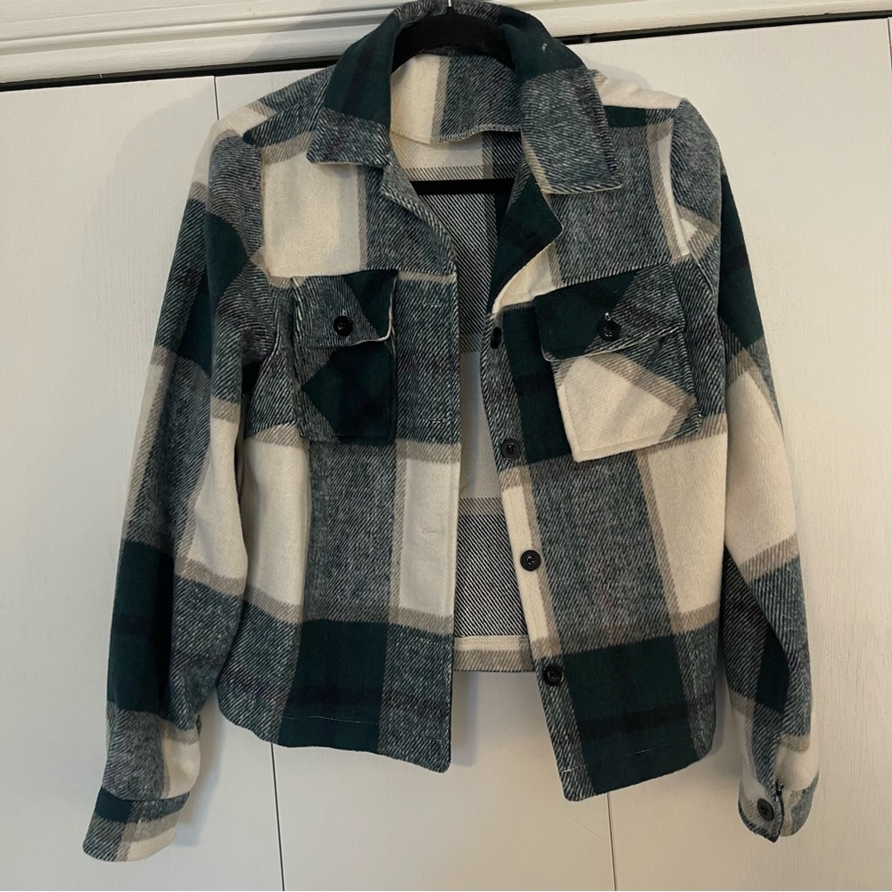 SHEIN Checkered Knit Top in Green and Cream